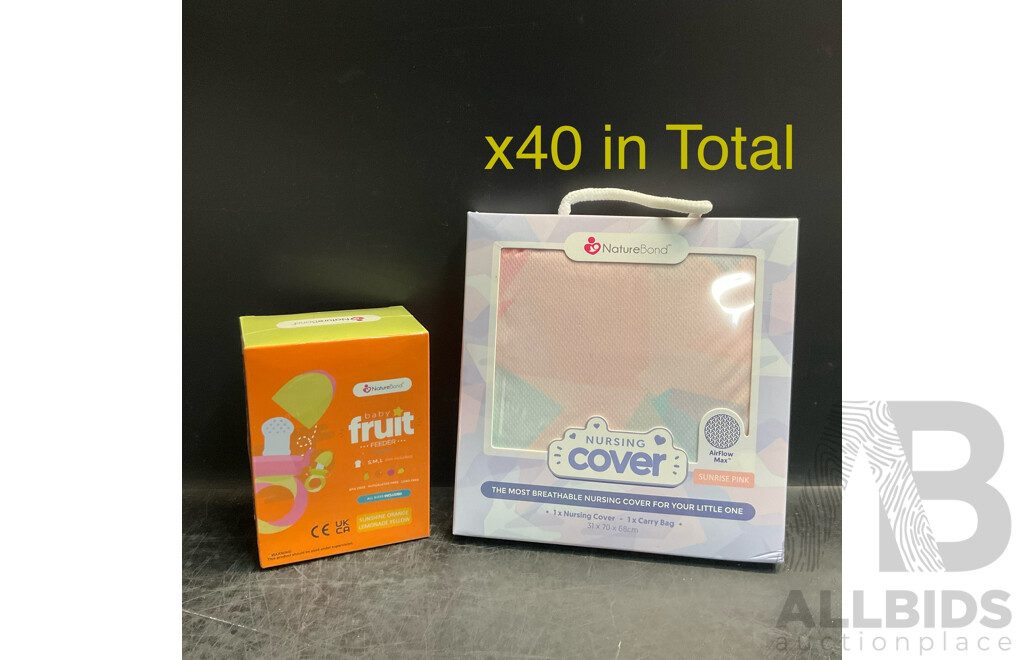 NatureBond Baby Food Feeder/Fruit Feeder Pacifier & Nursing Cover - Various Colours - Lot of 40 - Estimated Total RRP $1,070