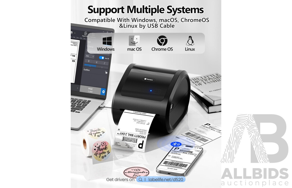 Phomemo Label Printer D520BT (Purple and White) X2 & PM-241BT ( Grey and Black ) X1 - Lot of 3