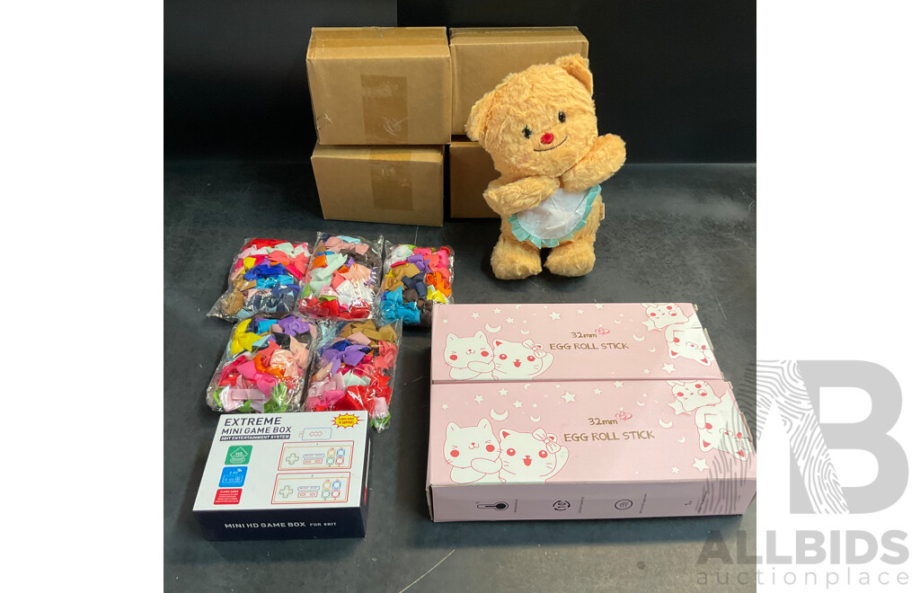 Kids Mixed Items - 32mm Curling Wand X2 & 40pcs Girls Hair Clips X5 & Butter Teddy X5 & Extreme Mini Game Box X1