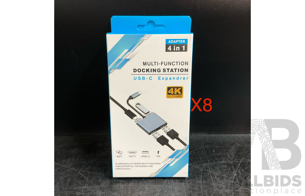 Bulk Lot - 3 In1 Wireless Charing Stations, Doubleshock 4 PS4 Controllers & Bicycle Phone Holders &  Assorted 4K/8K Connection Cables/Decking Station