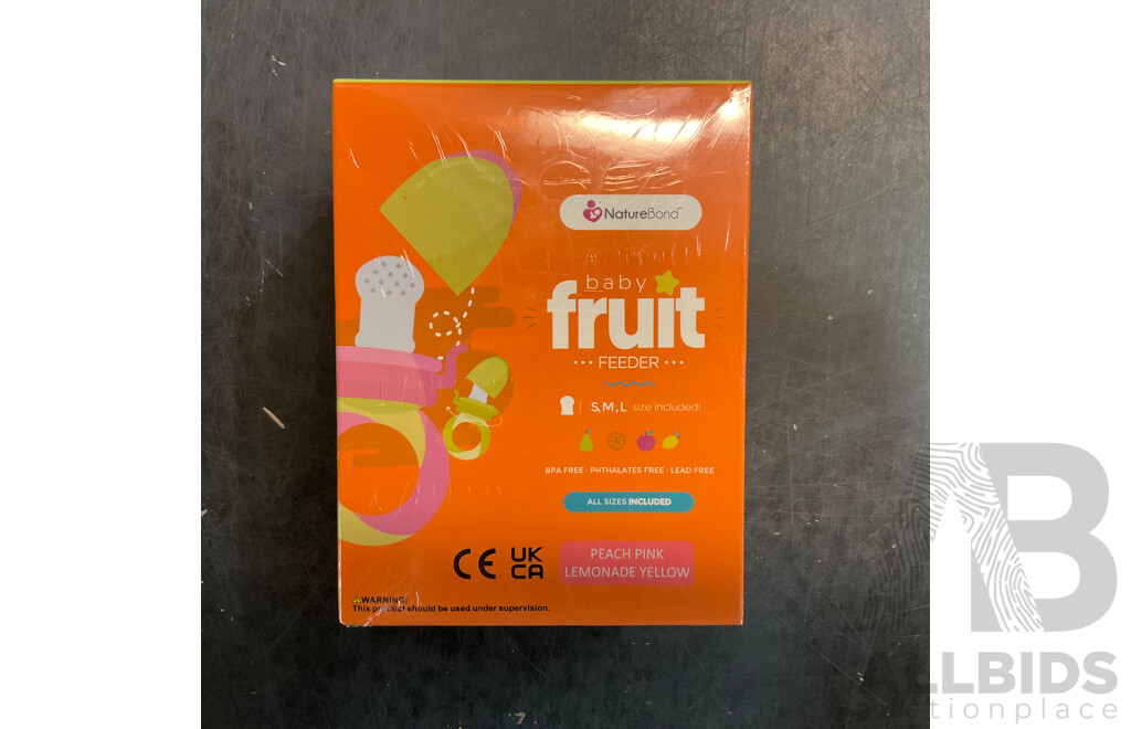 NatureBond Baby Food Feeder/Fruit Feeder Pacifier & Silicone Baby Teether - Vaious Colours - Lot of 60 - Estimated Total RRP $1,167