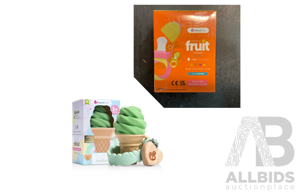 NatureBond Baby Food Feeder/Fruit Feeder Pacifier & Silicone Baby Teether (Green) - Lot of 60 - Estimated Total RRP $1,167