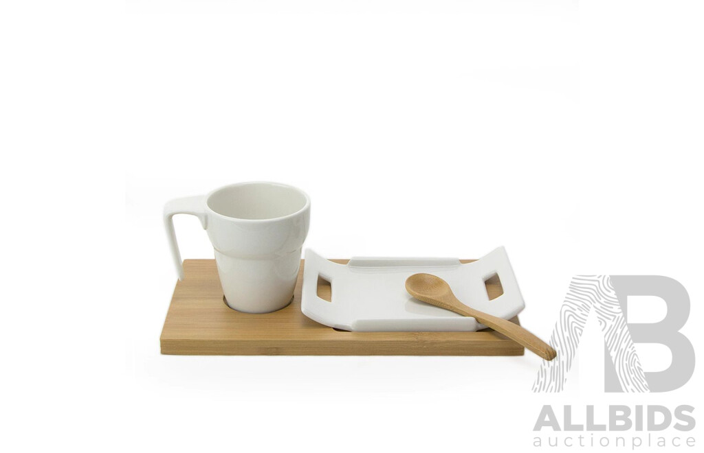 Bulk Lot - Assorted Tableware Included Tropical Leaf 3 Tier Porcelain Cake Stand Serving Plate & 4 Pieces Coffee /Tea Serving Set & White Porcelain Round Plates Double Handled & More