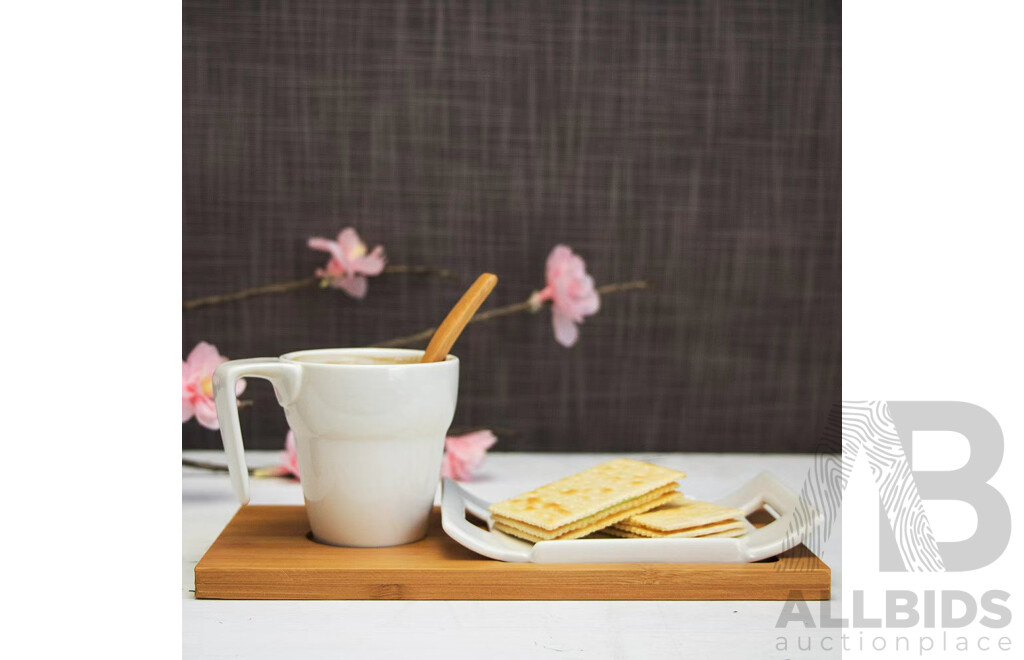 Bulk Lot - Assorted Tableware Included Tropical Leaf 3 Tier Porcelain Cake Stand Serving Plate & 4 Pieces Coffee /Tea Serving Set & White Porcelain Round Plates Double Handled & More