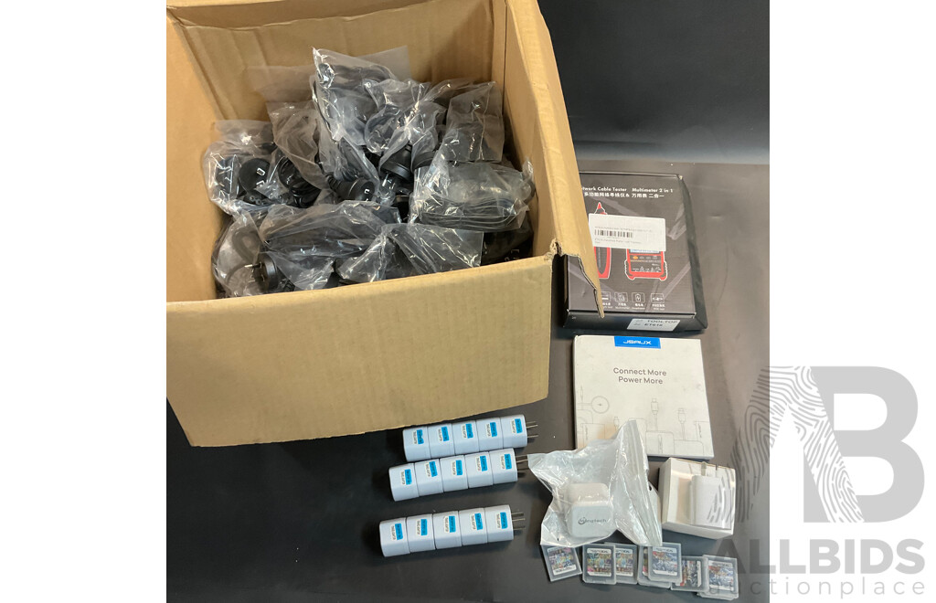 Mixed Lot - Network Cable Tester & Australia Power Cable/ Plugs/ Adapters and 3DS Games & More