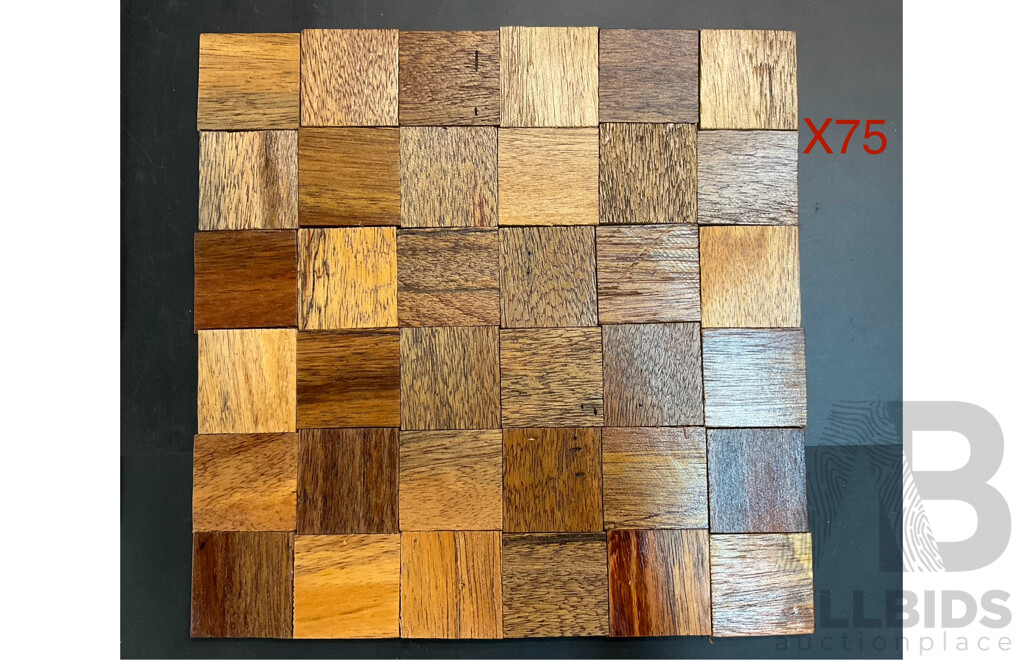 Wood Mosaic Design Tiles for Walls or Flooring - Total of 75 Tiles