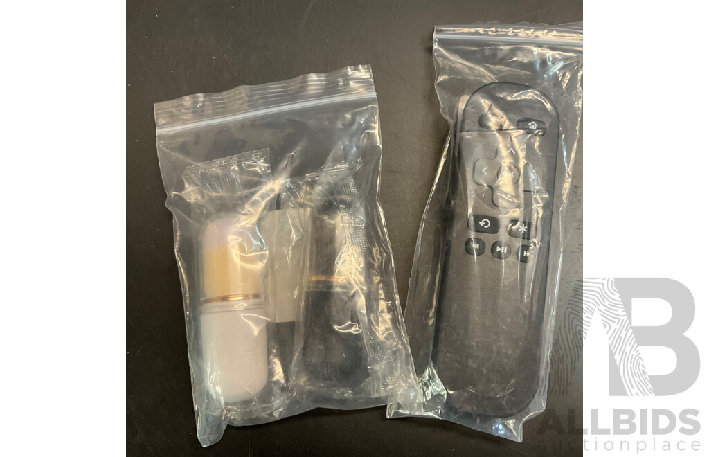 Box of  Australia Power Cable with Mixed Household Items Included Phone Tripod Stand, Oiler, Mini Speaker ,Mini Printer and More