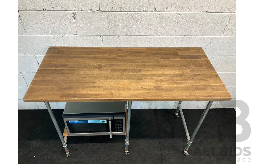 Custom Work Bench with Lumina 34L Rotisserie Oven & Breville BM0300 Microwave & Philips HD9220 Airfryer &Westinghouse 140 Fridge