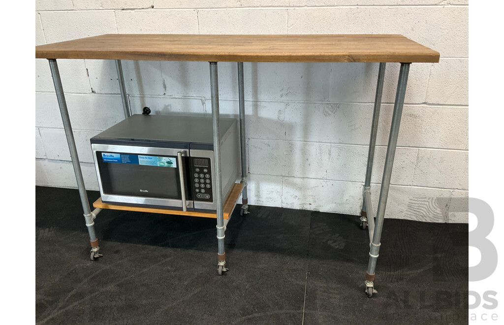 Custom Work Bench with Lumina 34L Rotisserie Oven & Breville BM0300 Microwave & Philips HD9220 Airfryer &Westinghouse 140 Fridge