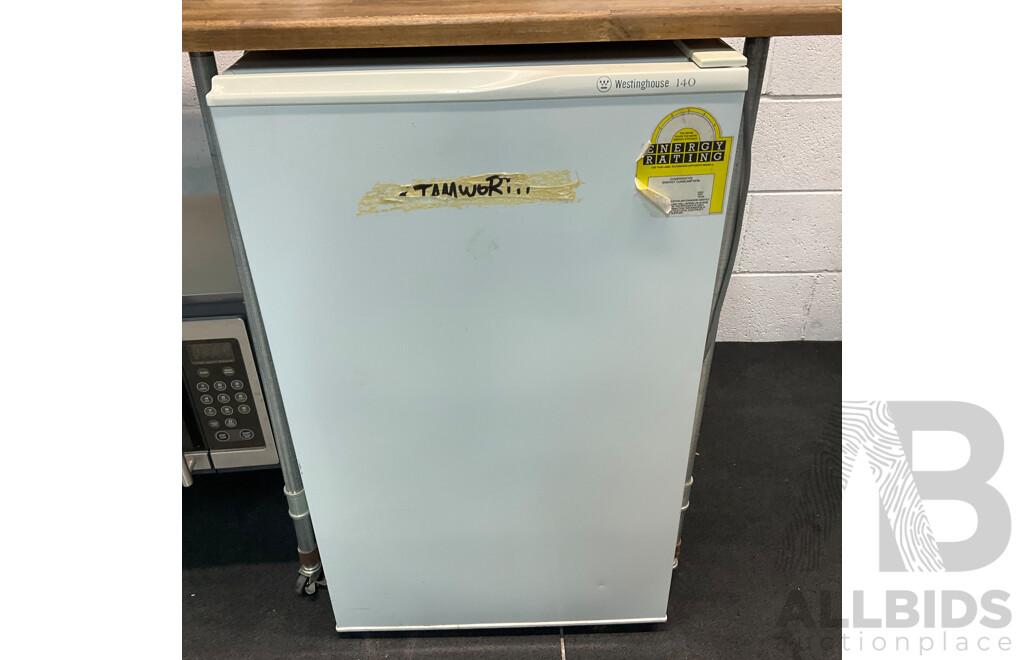 Custom Work Bench with Lumina 34L Rotisserie Oven & Breville BM0300 Microwave & Philips HD9220 Airfryer &Westinghouse 140 Fridge