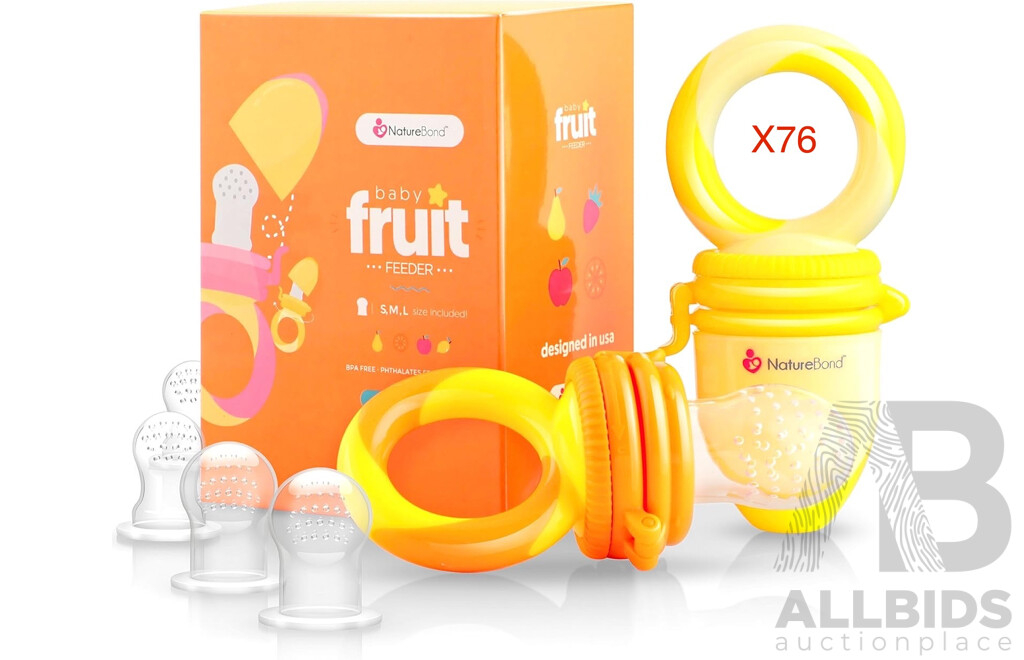 NatureBond Baby Food Feeder/Fruit Feeder Pacifier (Sunshine Orange Lemonade Yellow) - Lot of 76 - Estimated Total $ 1,672