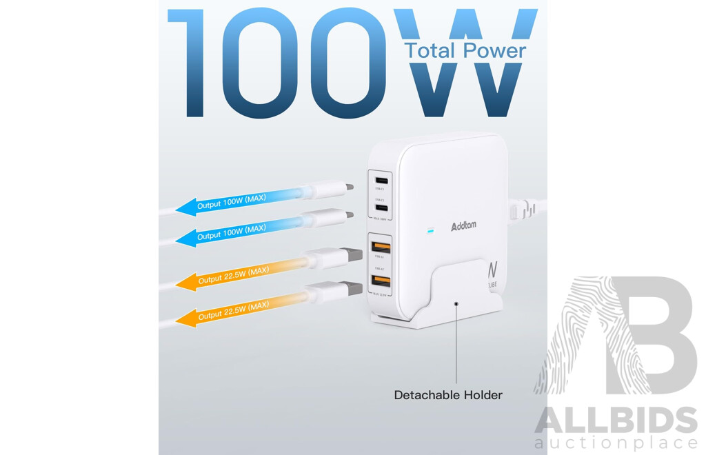 Mixed Lot - Addtam 100W Desktop GaN Charger &  67W Multi Port GaN Charger & 47W Mini Type-C Charger/ Adaptor - Lot of 25