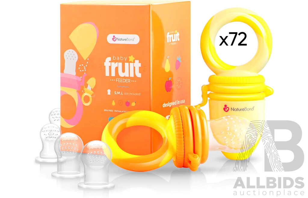 NatureBond Baby Food Feeder/Fruit Feeder Pacifier (Sunshine Orange Lemonade Yellow) - Lot of 72 - Estimated Total $ 1,584