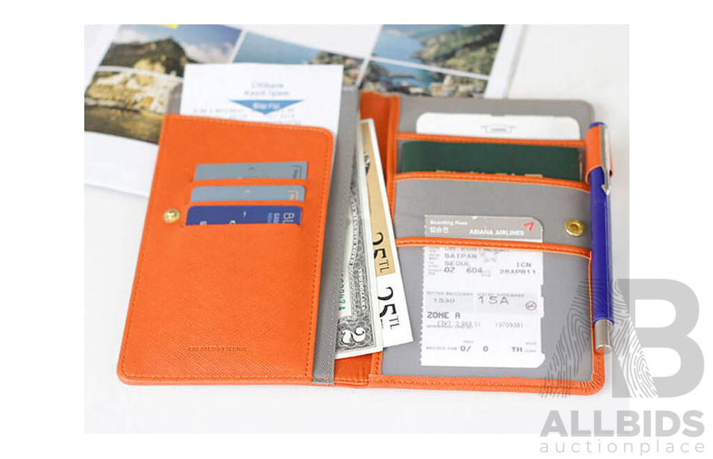 PU Travel Credit Card Passport Boarding Pass Holder Wallet - Blue / Orange - Lot of 56