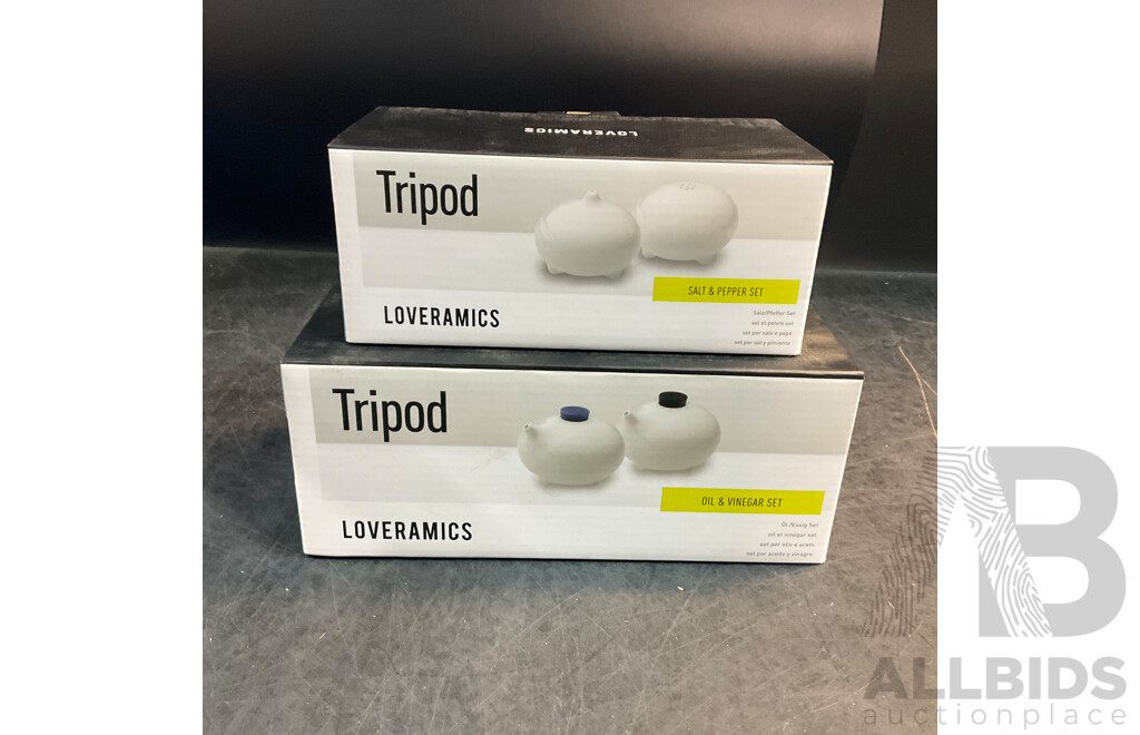 Tripod by LOVERAMICS Salt & Pepper Set X6 and Oil& Vinegar Set X6 - Lot of 12