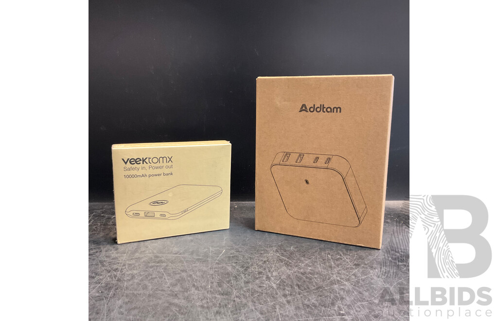 Addtam 100W Desktop GaN Charger X10 & Veektomx 10000mAh Power Bank ( Assorted Colour) X10 - Lot of 20