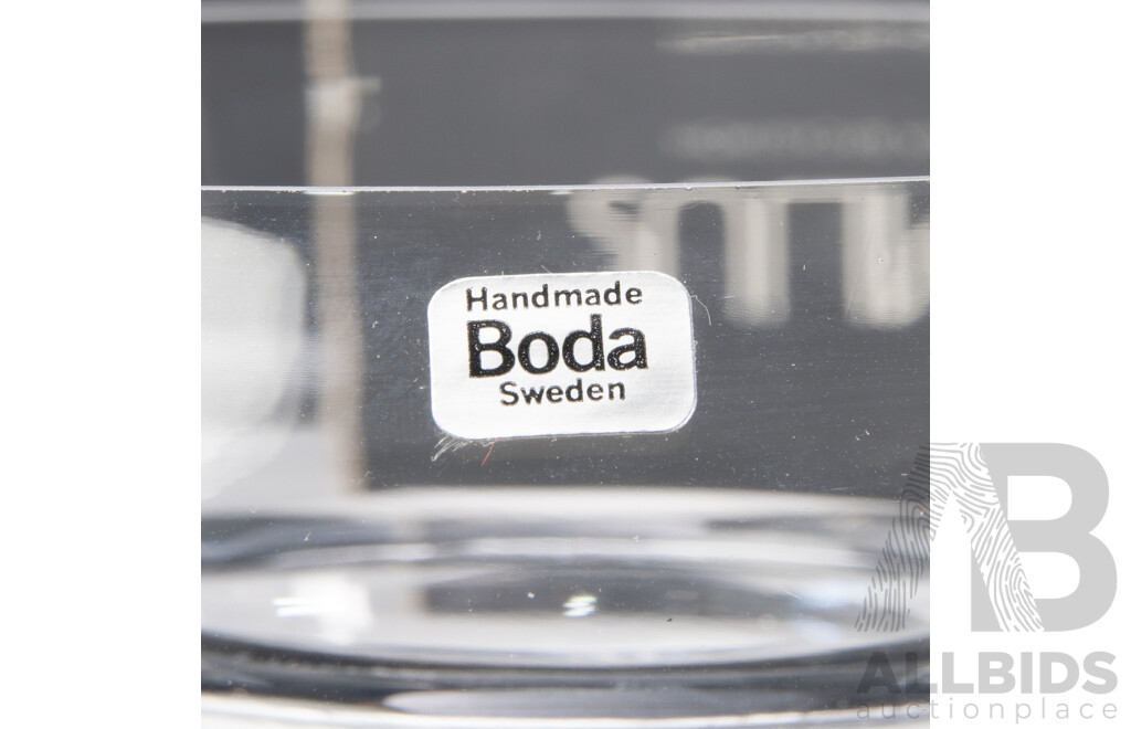 Nice Collection Mid Century Kosta Boda Glassware Including Vase with Green Feature by Ulrica Hydman, Candle Holder in Original Box by Monica Backstrom and More