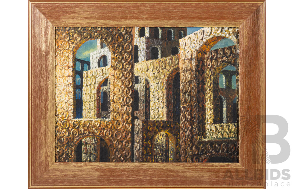 Artist Unknown, (20th Century), Teatro Romano Redux, Wonderful Original Oil on Canvas Board, 41 x 52 cm (frame)