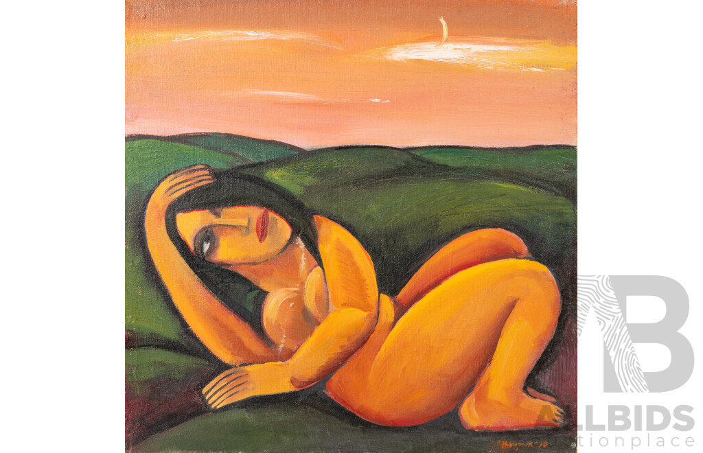 Yuri Birjuk (20th Century, Russian, Working c1990s), Lying (Sculpting), Wonderful Original Oil on Canvas, 50 x 50 cm (frame)
