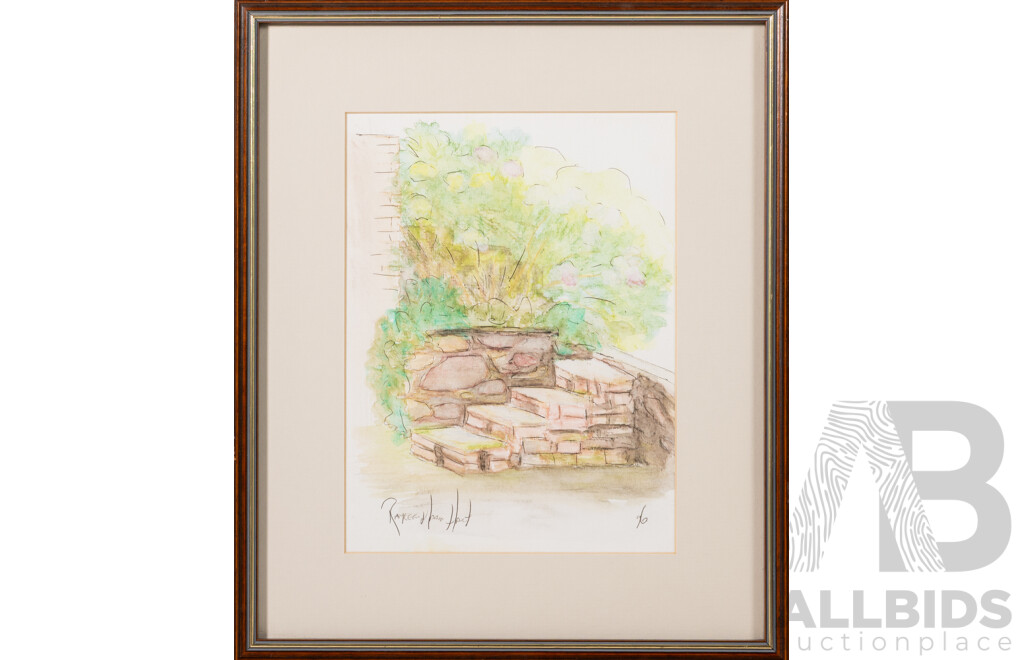 Raylee-Maree Hart (20th Century, Australian, 1940-), the Steps to the Flat (1996), Original Ink & Watercolour [From Wife of Pro Hart], 36 x 30 cm (frame)