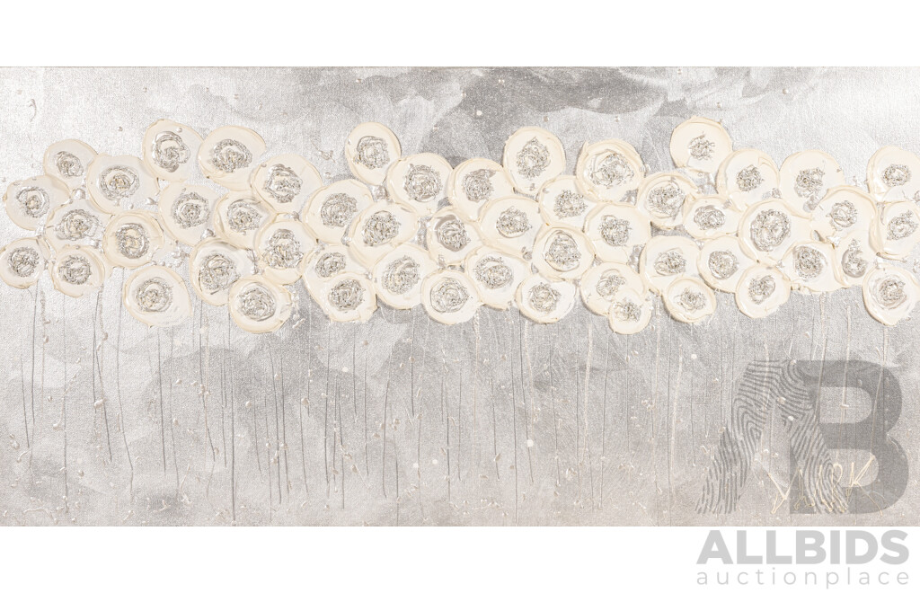 Artist Unknown, (20th Century), Winter Flowers, Original Mixed Media Acrylic on Canvas, 46 x 91 cm