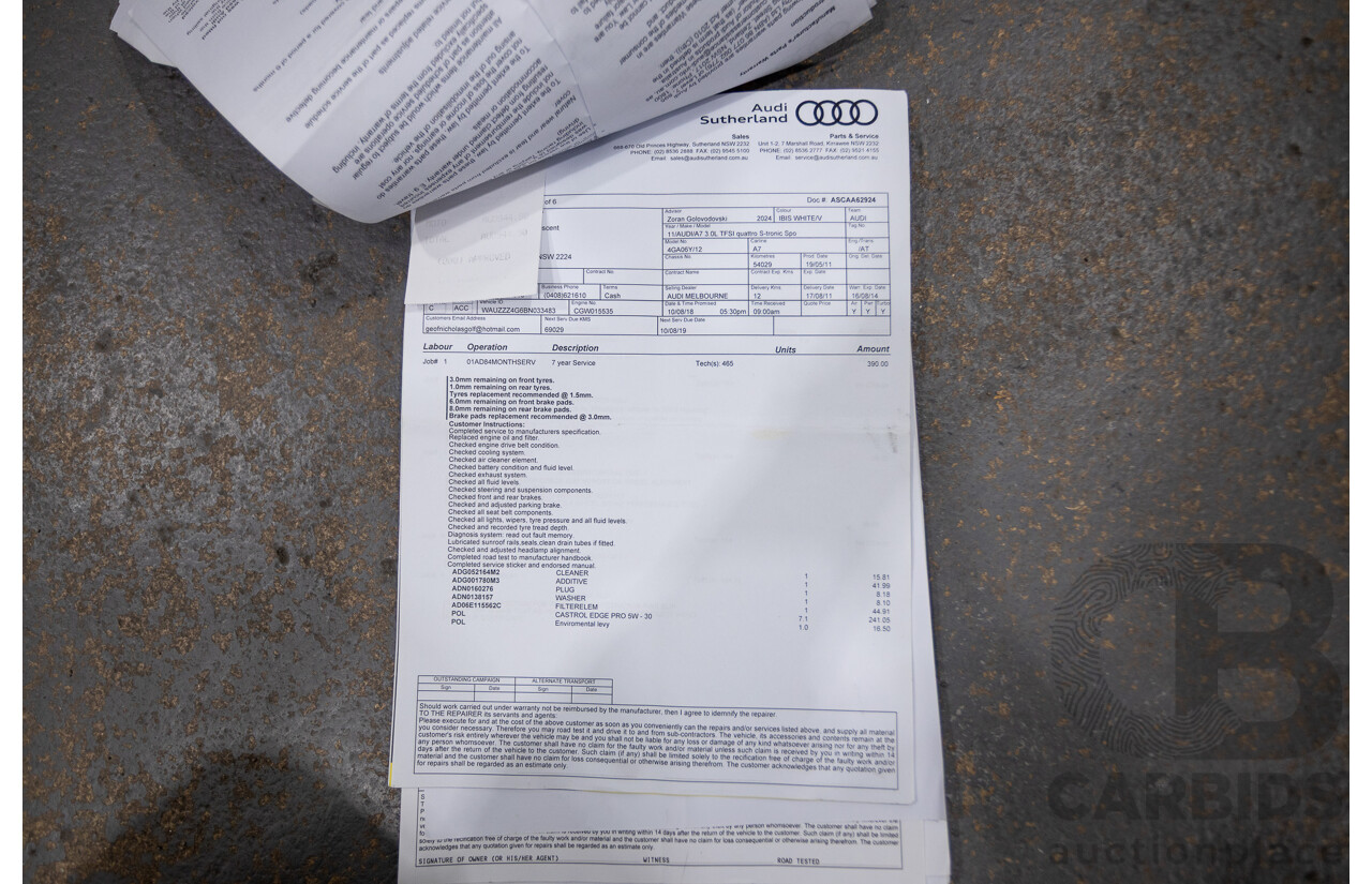 8/2011 Audi A7 Sportback 3.0 TFSI Quattro 4G 5d Hatchback Ibis White 3.0L