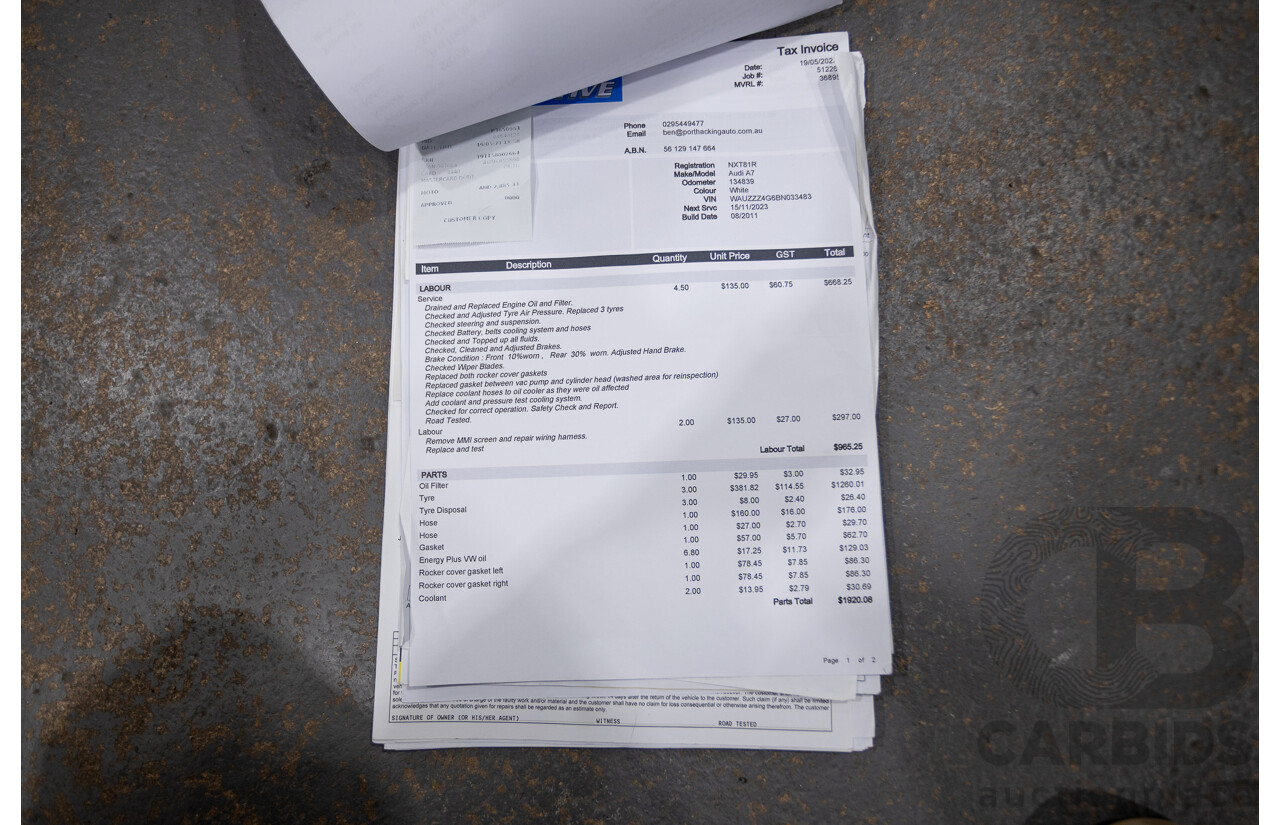 8/2011 Audi A7 Sportback 3.0 TFSI Quattro 4G 5d Hatchback Ibis White 3.0L