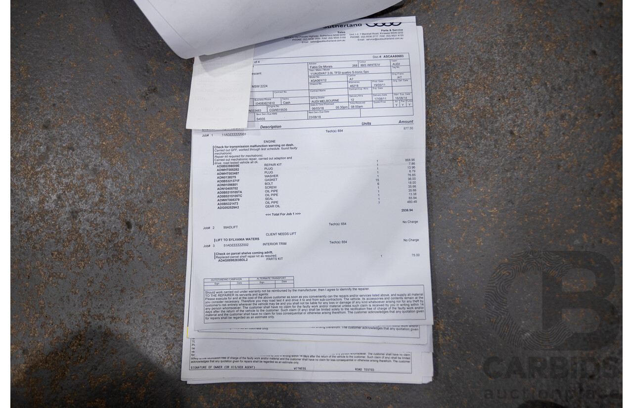 8/2011 Audi A7 Sportback 3.0 TFSI Quattro 4G 5d Hatchback Ibis White 3.0L