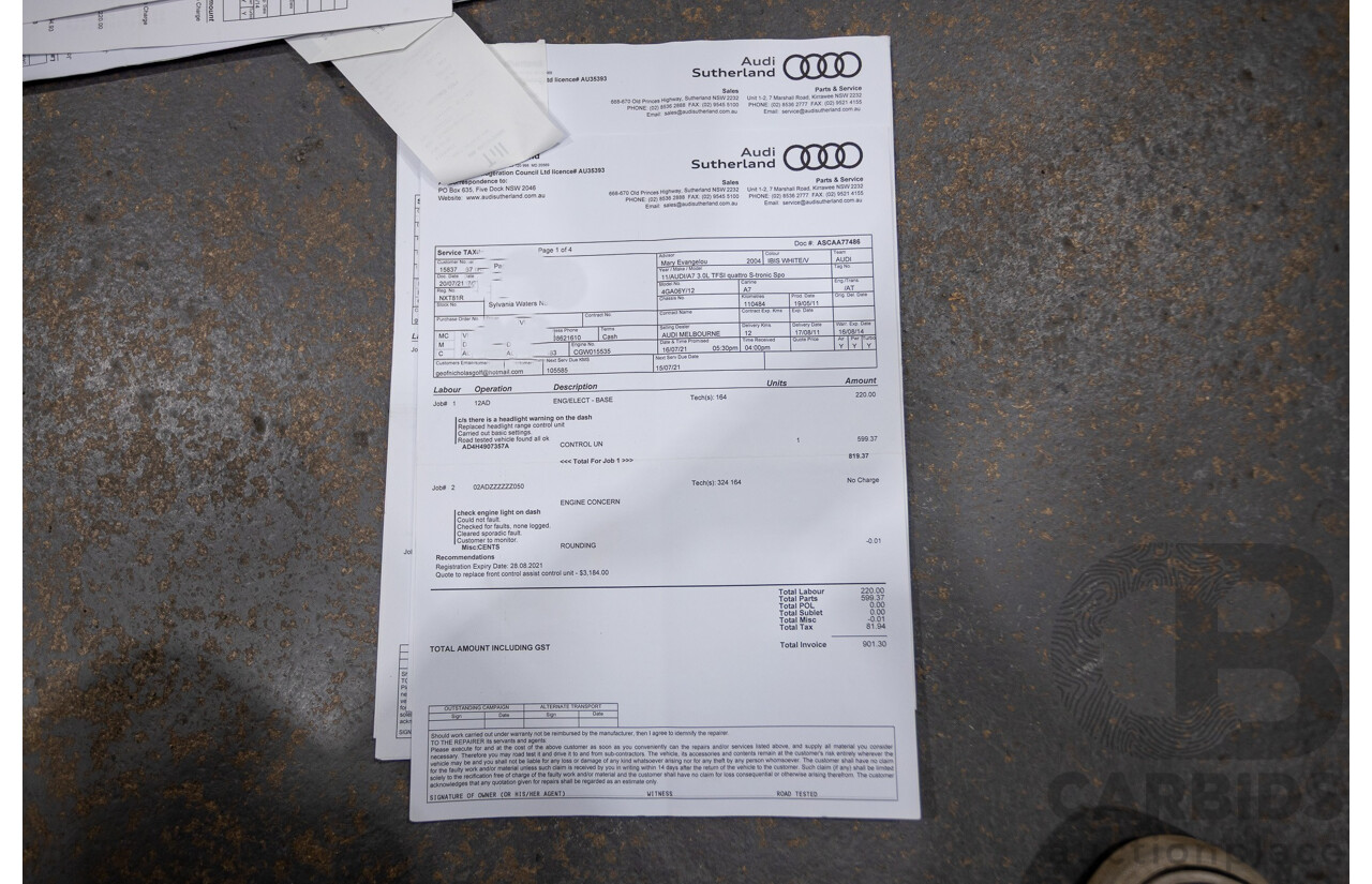 8/2011 Audi A7 Sportback 3.0 TFSI Quattro 4G 5d Hatchback Ibis White 3.0L