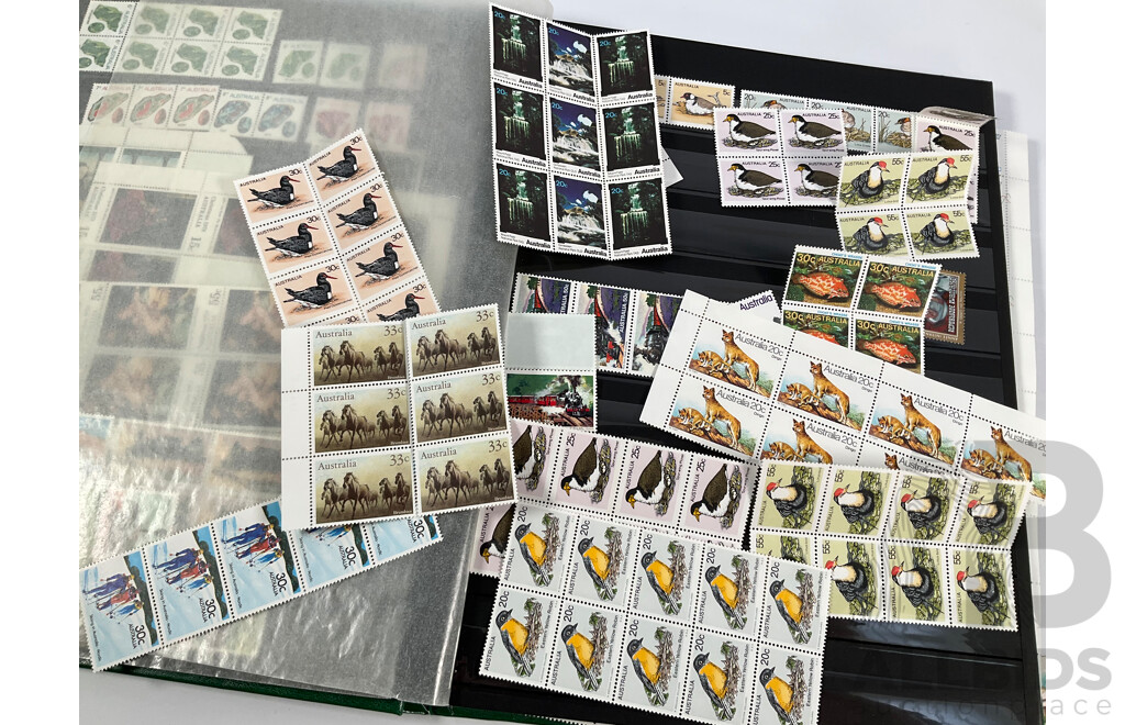 Collection of Australian Mostly Mint Stamps, Strips and Blocks, First Day Covers and Stamp Packs Including Colonial NSW, QLD, SA, VIC, Sets, ABC 50th Anniversary Sheet