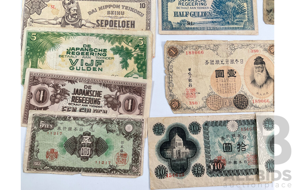 Collection of Japanese Banknotes, World War Two Occupation and Domestic