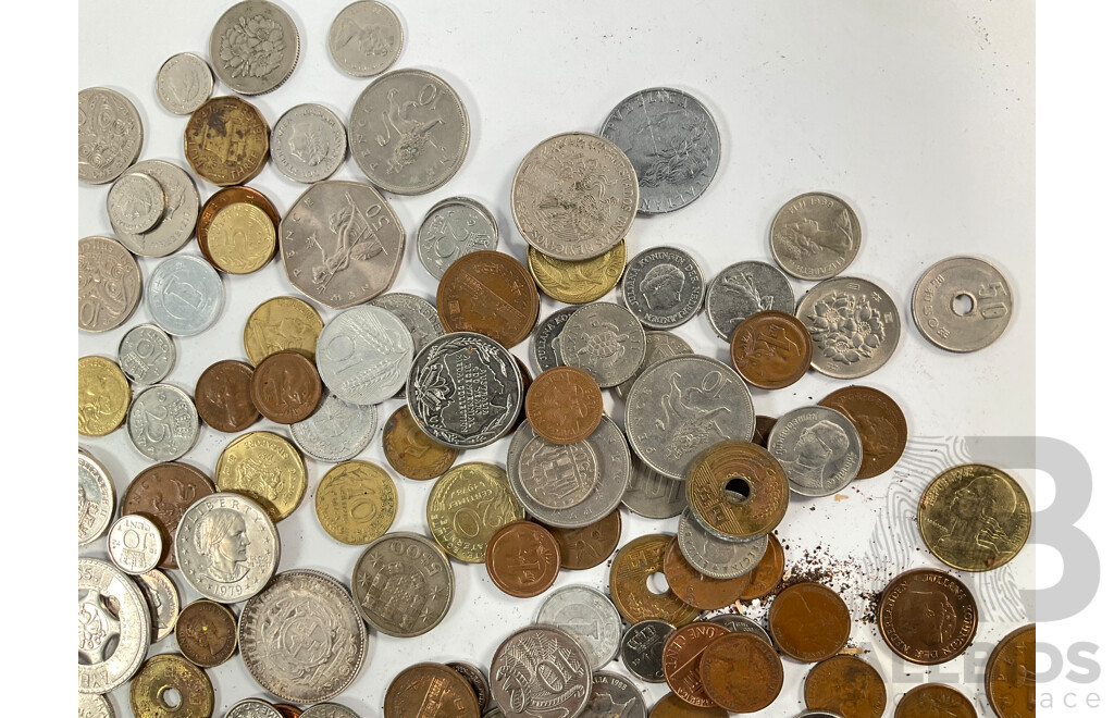 Collection of International Coins Including Silver United Kingdom Half Crown, Italy 1863 Fifty Cents, Australian Two Dollar Coins(5) One Dollar Coins(8) PNG, Switzerland, Netherlands and More