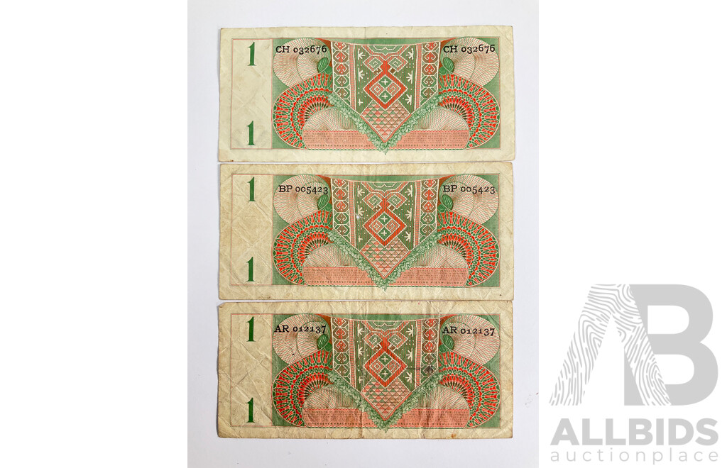 Three Dutch New Guinea 1954 One Gulden Bank Notes