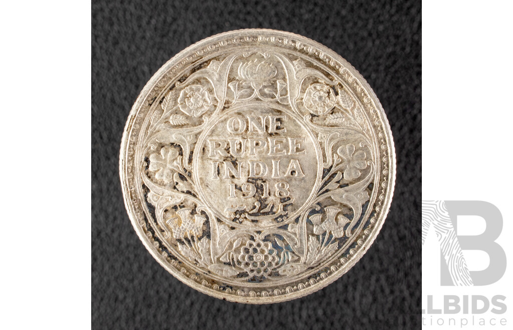 India 1918 Silver One Rupee Coin .917