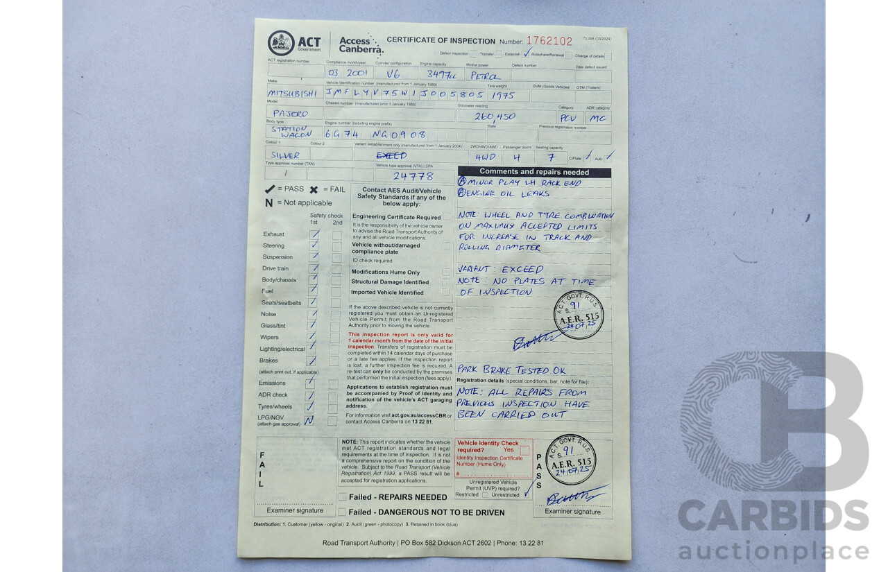 3/2001 Mitsubishi Pajero Exceed LWB (4x4) NM 4d Wagon Silver 3.5L