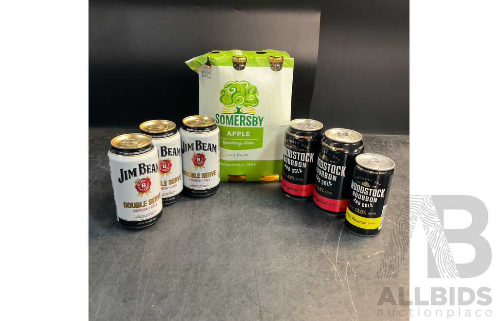 Somersby Apple Cider 330ml X4 & Jim Beam Double Serve 375ml  X3 & Woodstock Original 375ml X2 & Reserve X1