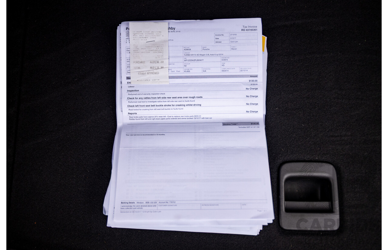 10/2014 Porsche Macan Turbo (AWD) 95B MY15 4d Wagon Agate Grey Metallic Twin Turbo V6 3.6L