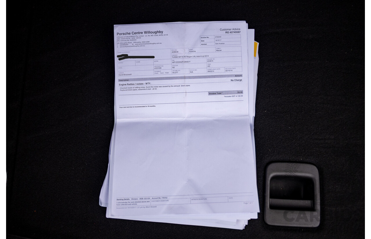 10/2014 Porsche Macan Turbo (AWD) 95B MY15 4d Wagon Agate Grey Metallic Twin Turbo V6 3.6L