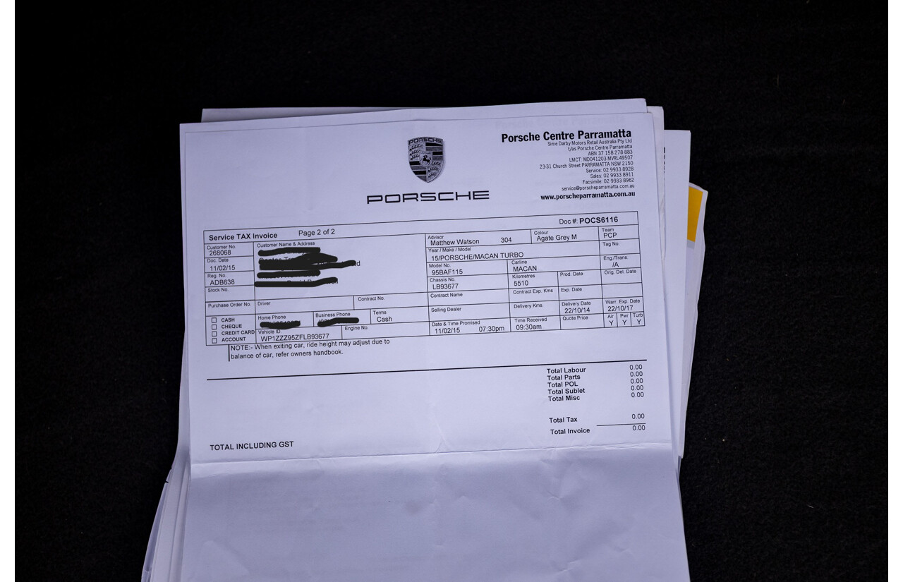 10/2014 Porsche Macan Turbo (AWD) 95B MY15 4d Wagon Agate Grey Metallic Twin Turbo V6 3.6L