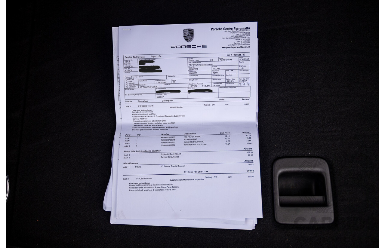 10/2014 Porsche Macan Turbo (AWD) 95B MY15 4d Wagon Agate Grey Metallic Twin Turbo V6 3.6L