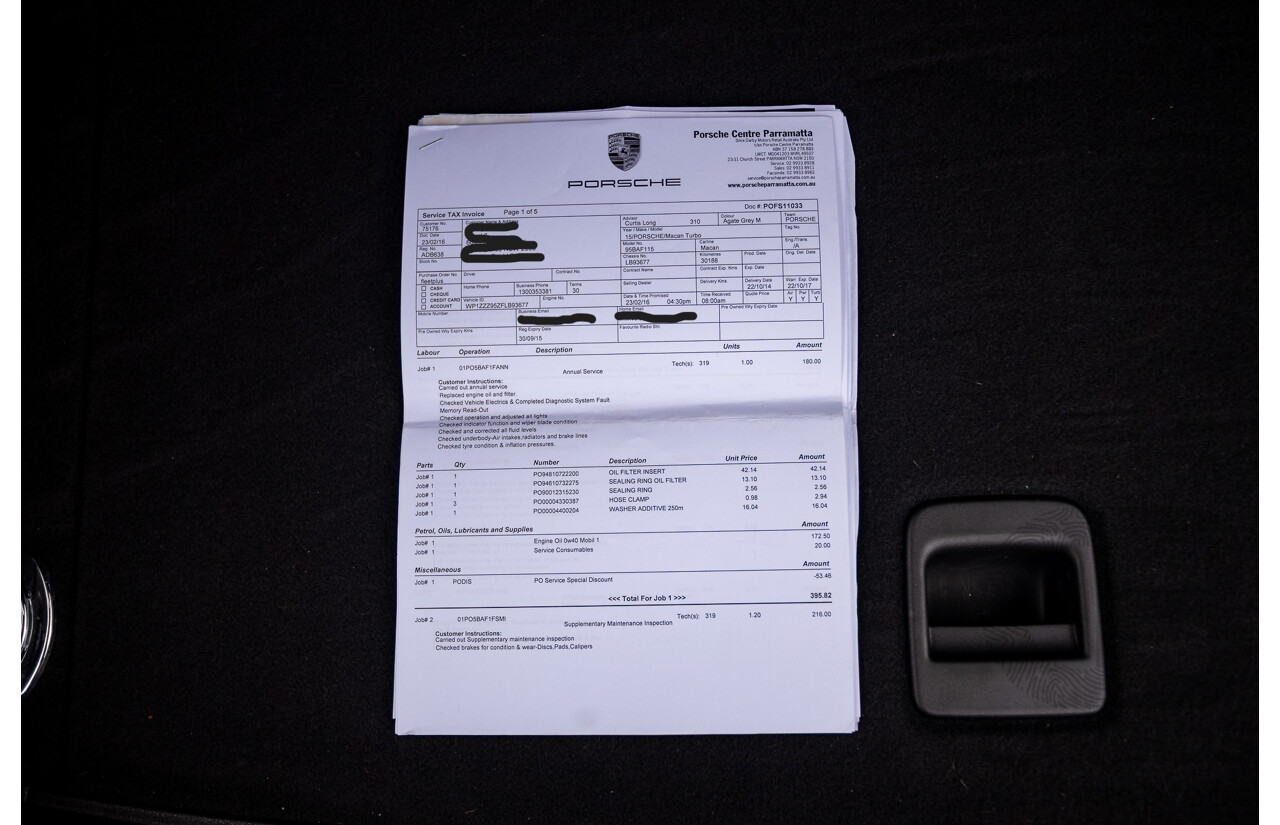 10/2014 Porsche Macan Turbo (AWD) 95B MY15 4d Wagon Agate Grey Metallic Twin Turbo V6 3.6L