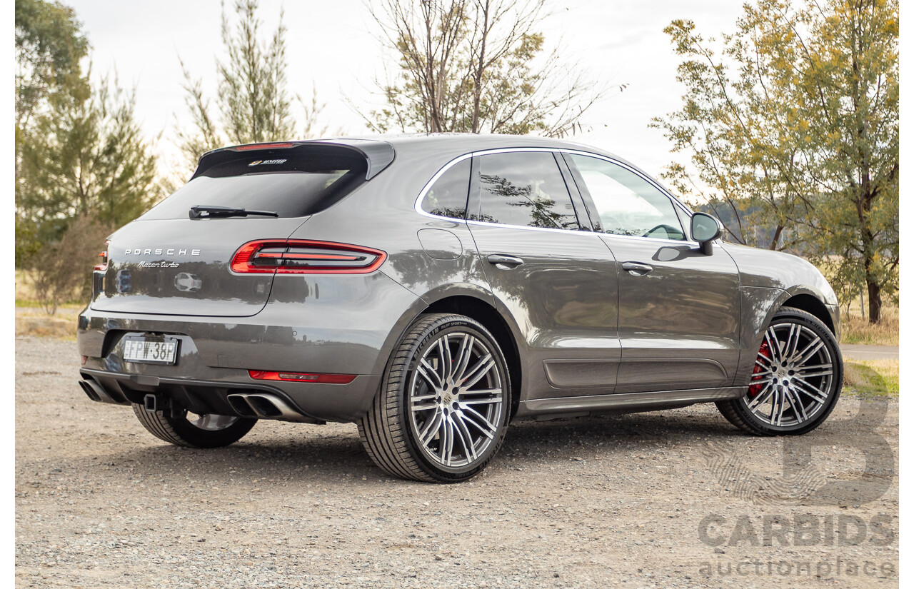10/2014 Porsche Macan Turbo (AWD) 95B MY15 4d Wagon Agate Grey Metallic Twin Turbo V6 3.6L