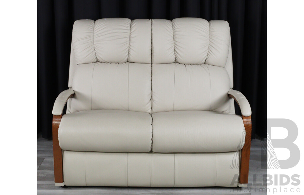 Pair of Cream Leather Two Seater Lounges by LA-Z-Boy