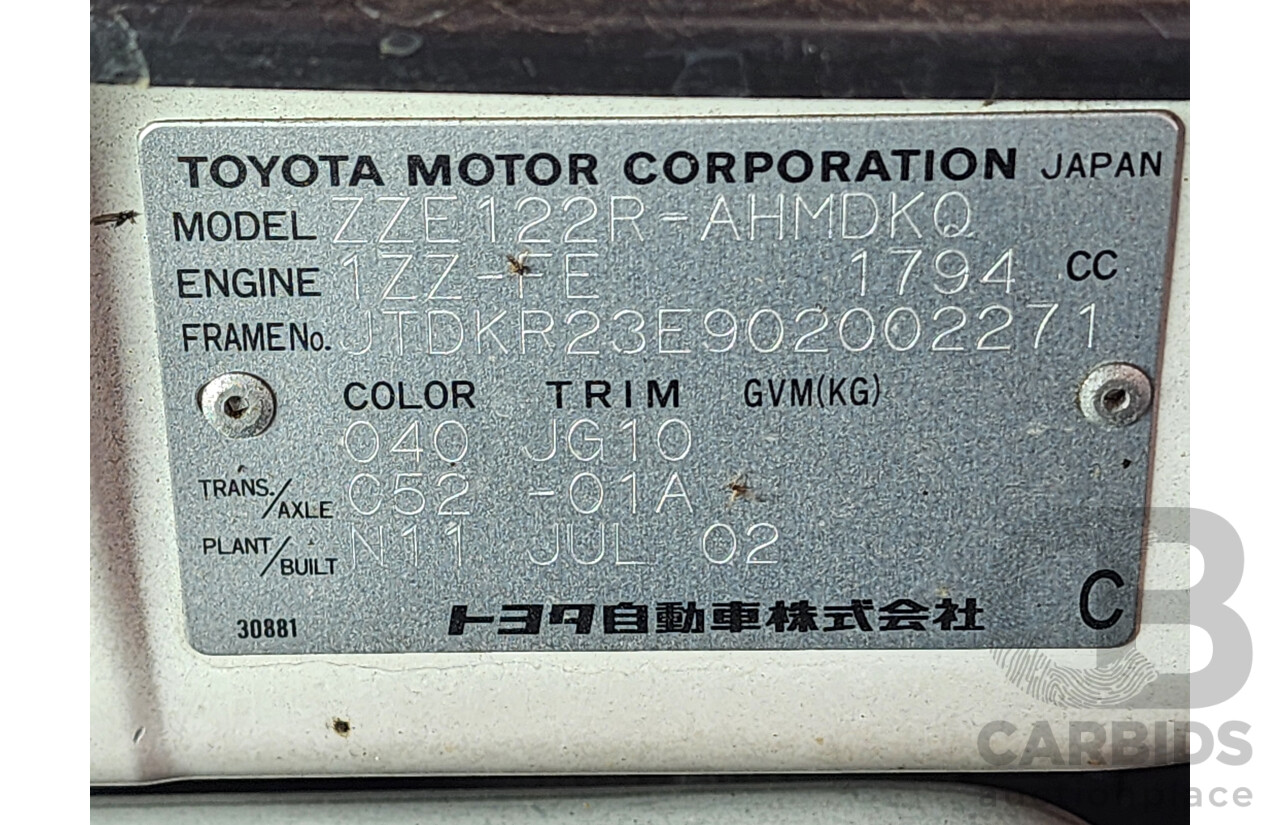 8/2002 Toyota Corolla Ascent SECA ZZE122R 5d Hatchback White 1.8L