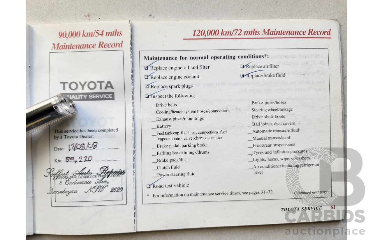 8/2002 Toyota Corolla Ascent SECA ZZE122R 5d Hatchback White 1.8L