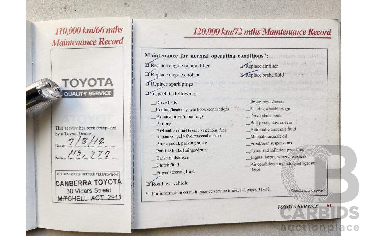 8/2002 Toyota Corolla Ascent SECA ZZE122R 5d Hatchback White 1.8L