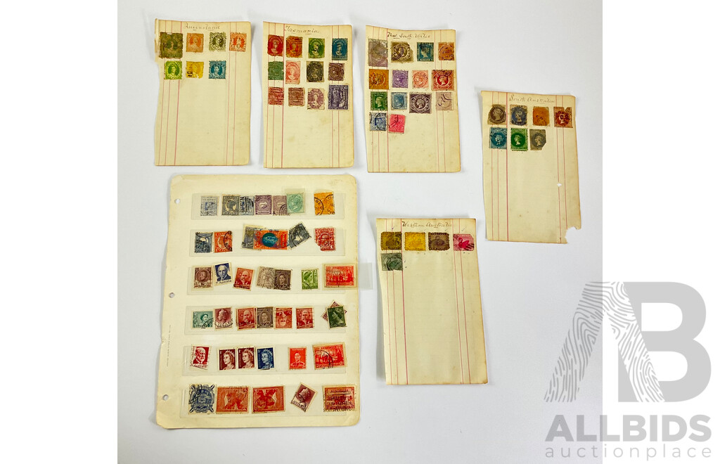 Collection of Australian Colonial and Predecimal Stamps Including QV Van Diemens Land, Western Australia, South Australia, Queensland New South Wales, Hand Cancel, KGV, KGVI