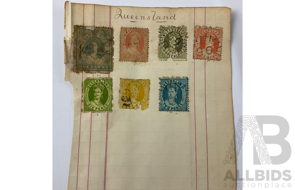 Collection of Australian Colonial and Predecimal Stamps Including QV Van Diemens Land, Western Australia, South Australia, Queensland New South Wales, Hand Cancel, KGV, KGVI