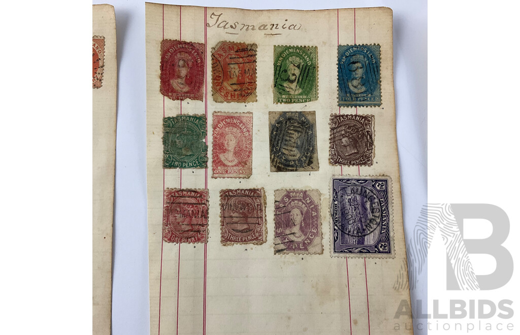 Collection of Australian Colonial and Predecimal Stamps Including QV Van Diemens Land, Western Australia, South Australia, Queensland New South Wales, Hand Cancel, KGV, KGVI