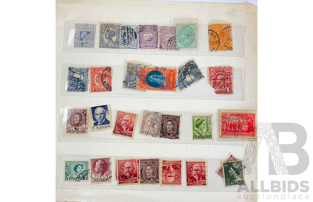 Collection of Australian Colonial and Predecimal Stamps Including QV Van Diemens Land, Western Australia, South Australia, Queensland New South Wales, Hand Cancel, KGV, KGVI